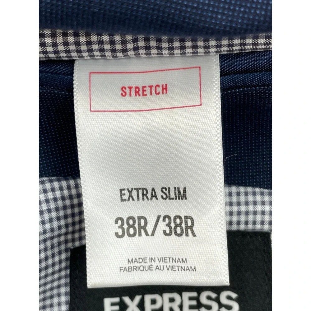 Express Blazer Mens 38R Blue Bird Eyes Cotton Stretch Extra Slim Single Breast